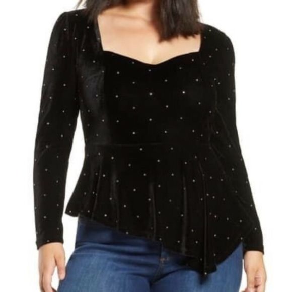 Eloquii Asymmetrical Peplum Velvet Top - Picture 1 of 5